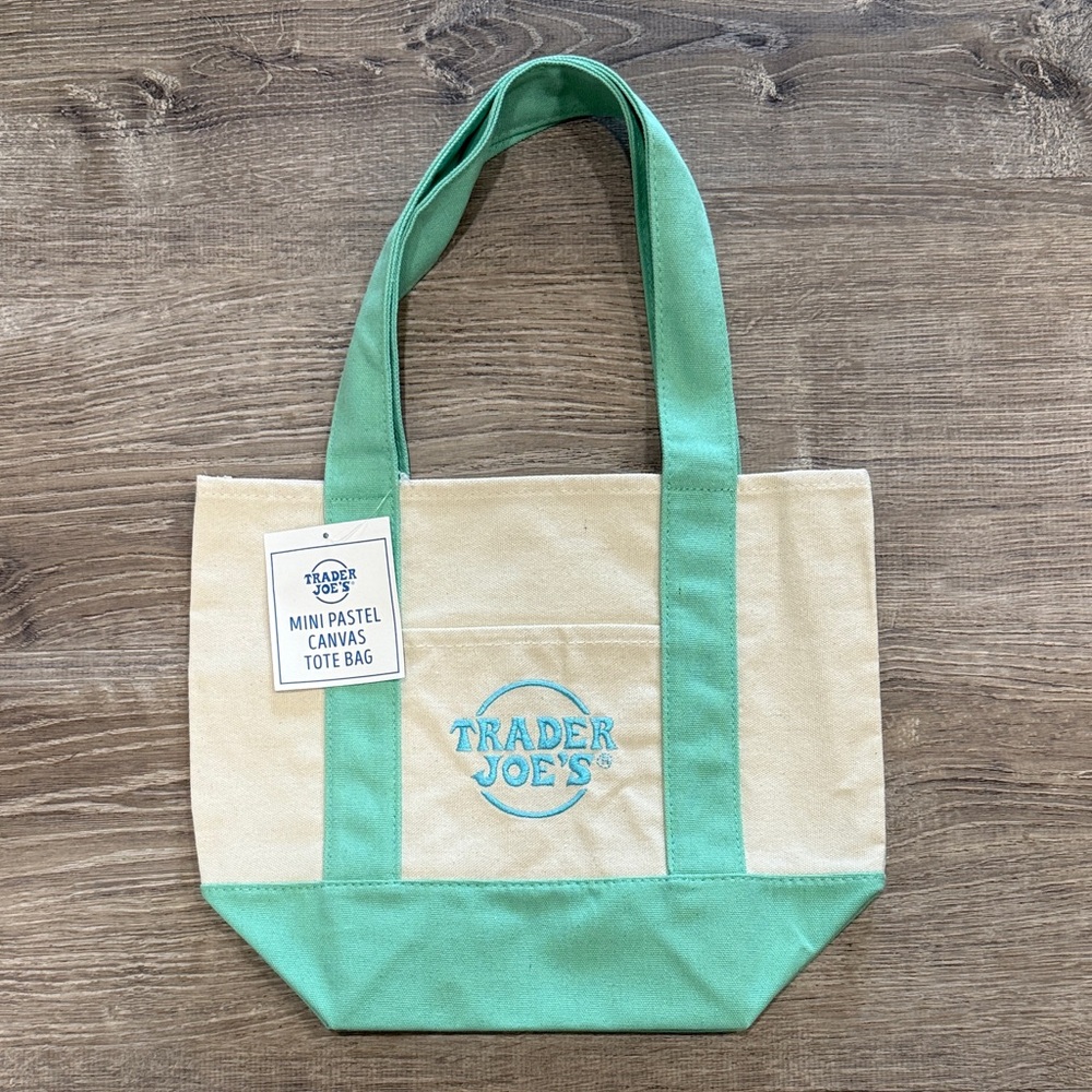 Trader Joe's Pastel Green and Cream Tote Bag